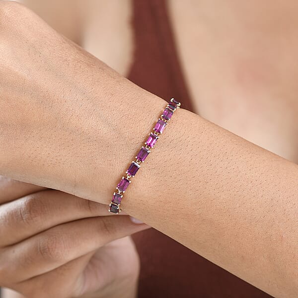Luxoro AAA Radiant Ember Garnet 18.00 Ctw Tennis Bracelet In 10K Yellow Gol (7.25 In)