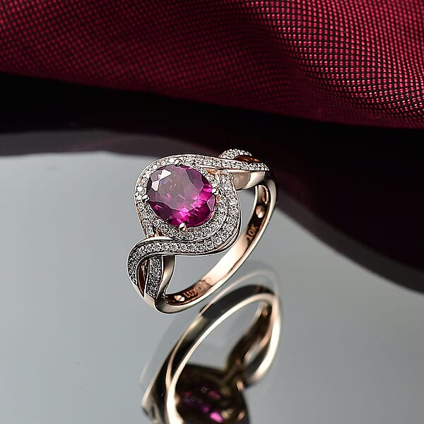 Luxoro AAA Radiant Ember Garnet And G-H I2 Diamond 2.25 Ctw Flamebend Ring In 10K Rose Gold 4.35 Grams