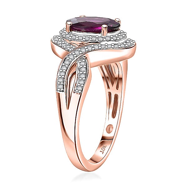 Luxoro AAA Radiant Ember Garnet And G-H I2 Diamond 2.25 Ctw Flamebend Ring In 10K Rose Gold 4.35 Grams
