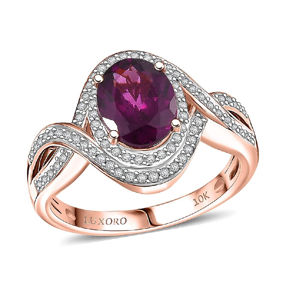 Luxoro AAA Radiant Ember Garnet and G-H I2 Diamond 2.25 ctw Flamebend Ring in 10K Rose Gold 4.35 Grams