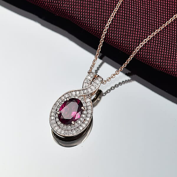 Luxoro AAA Radiant Ember Garnet And G-H I2 Diamond 1.70 Ctw Flamebend Pendant Necklace 20 Inches In 10K Rose Gold