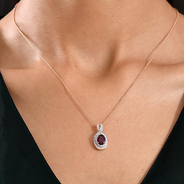 Luxoro AAA Radiant Ember Garnet And G-H I2 Diamond 1.70 Ctw Flamebend Pendant Necklace 20 Inches In 10K Rose Gold