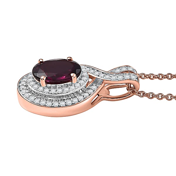 Luxoro AAA Radiant Ember Garnet And G-H I2 Diamond 1.70 Ctw Flamebend Pendant Necklace 20 Inches In 10K Rose Gold