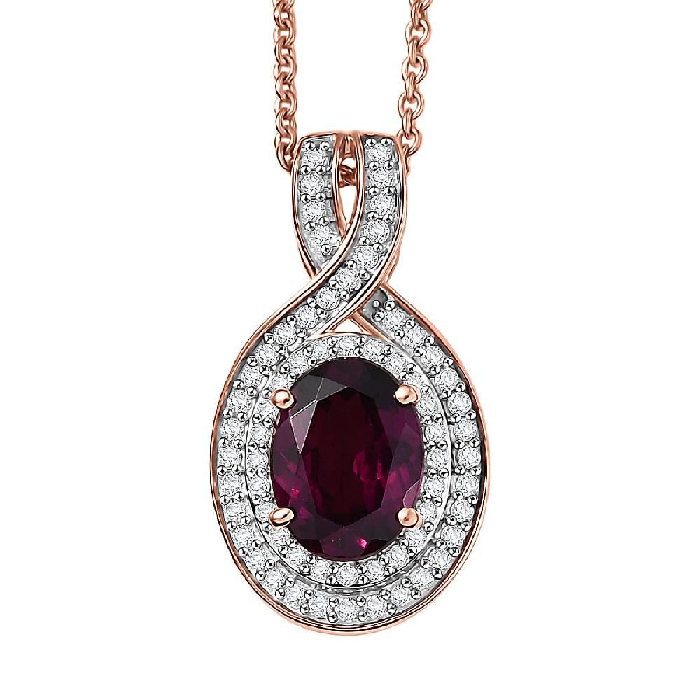 Luxoro AAA Radiant Ember Garnet and G-H I2 Diamond 1.70 ctw Flamebend Pendant Necklace 20 Inches in 10K Rose Gold