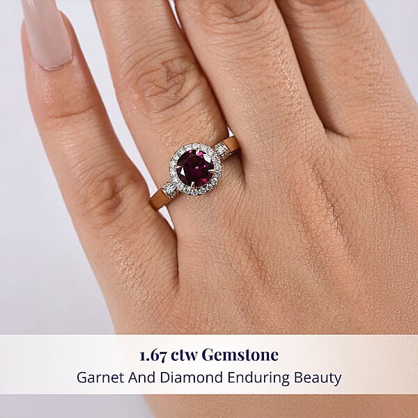 Luxoro AAA Radiant Ember Garnet And G-H I2 Diamond 2.14 Ctw Ring In 10K Yellow Gold