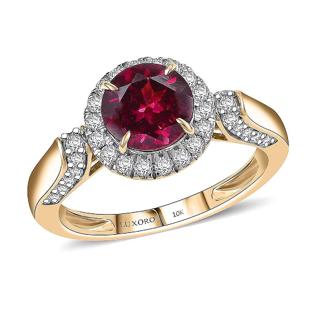 Luxoro AAA Radiant Ember Garnet and G-H I2 Diamond 2.14 ctw Ring in 10K Yellow Gold