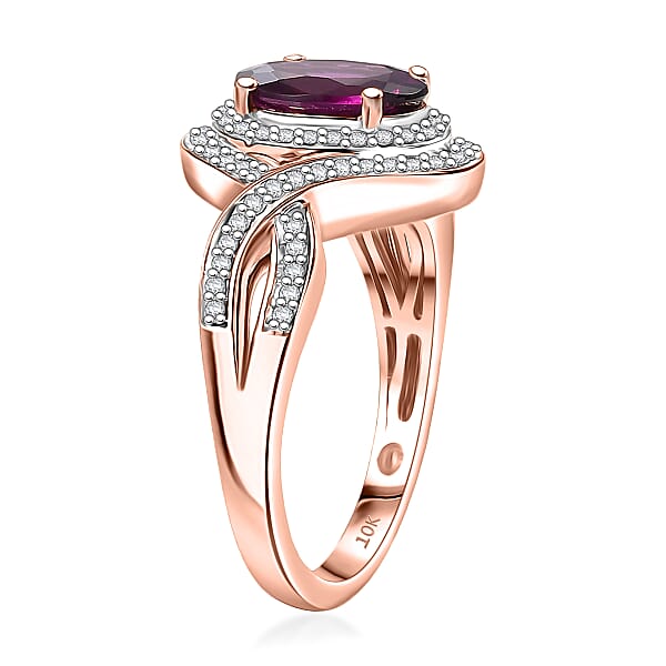 Luxoro AAA Radiant Ember Garnet And G-H I2 Diamond 2.25 Ctw Flamebend Ring In 10K Rose Gold 4.35 Grams