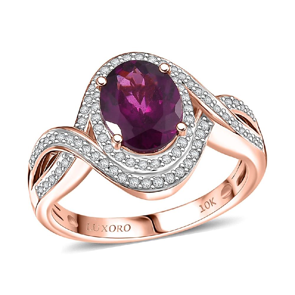 Luxoro AAA Radiant Ember Garnet and G-H I2 Diamond 2.25 ctw Flamebend Ring in 10K Rose Gold 4.35 Grams