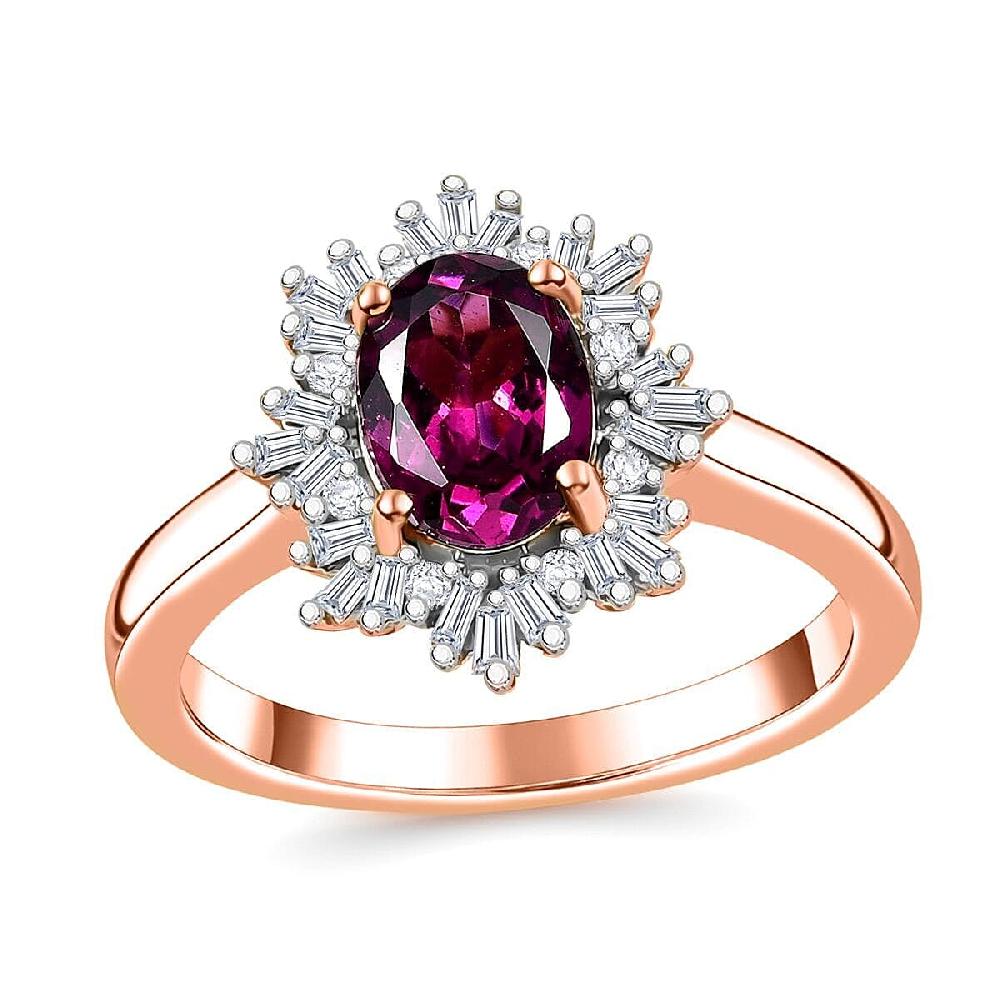 Luxoro AAA Radiant Ember Garnet and G-H I2 Diamond 1.70 ctw Snowflake Ring in 10K Rose Gold