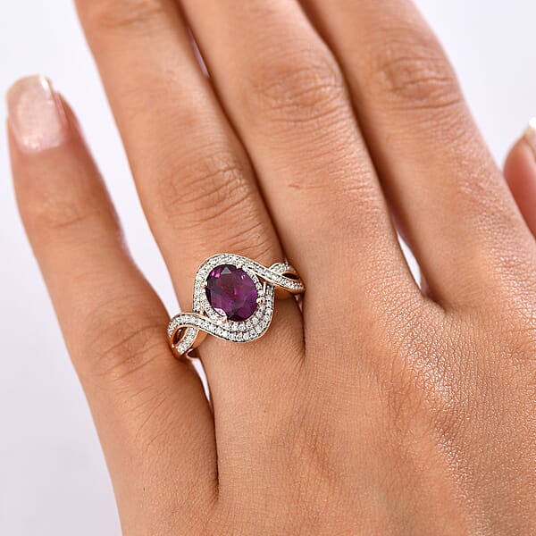 Luxoro AAA Radiant Ember Garnet And G-H I2 Diamond 2.25 Ctw Flamebend Ring In 10K Rose Gold 4.35 Grams