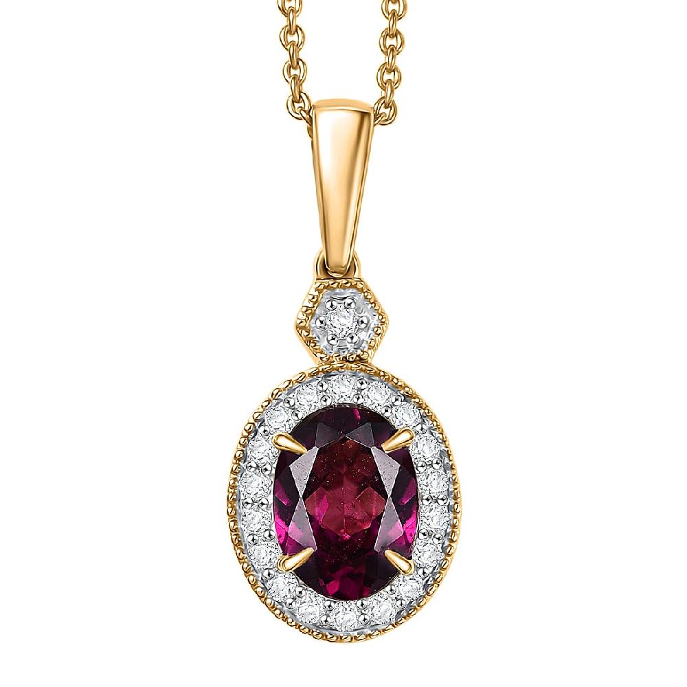 Luxoro AAA Radiant Ember Garnet and G-H I2 Diamond 1.65 ctw Pendant Necklace in 10K Yellow Gold 20 Inches