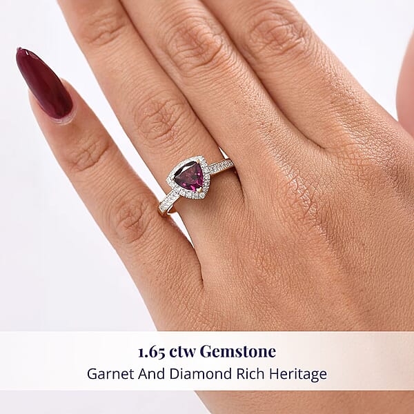 Luxoro AAA Radiant Ember Garnet And G-H I2 Diamond 1.65 Ctw Ring In 10K Yellow Gold