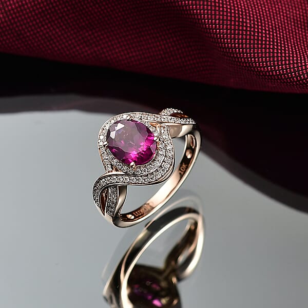Luxoro AAA Radiant Ember Garnet And G-H I2 Diamond 2.25 Ctw Flamebend Ring In 10K Rose Gold 4.35 Grams