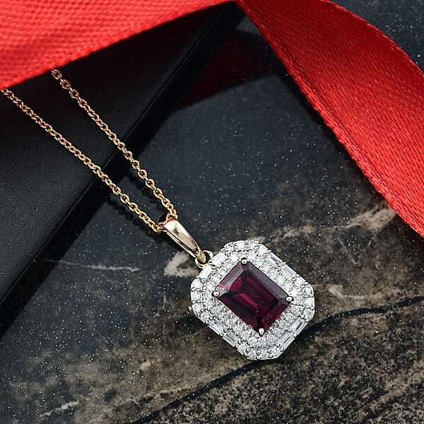 Luxoro AAA Radiant Ember Garnet And G-H I2 Diamond 2.30 Ctw Art Deco Pendant Necklace In 10K Yellow Gold 20 Inches