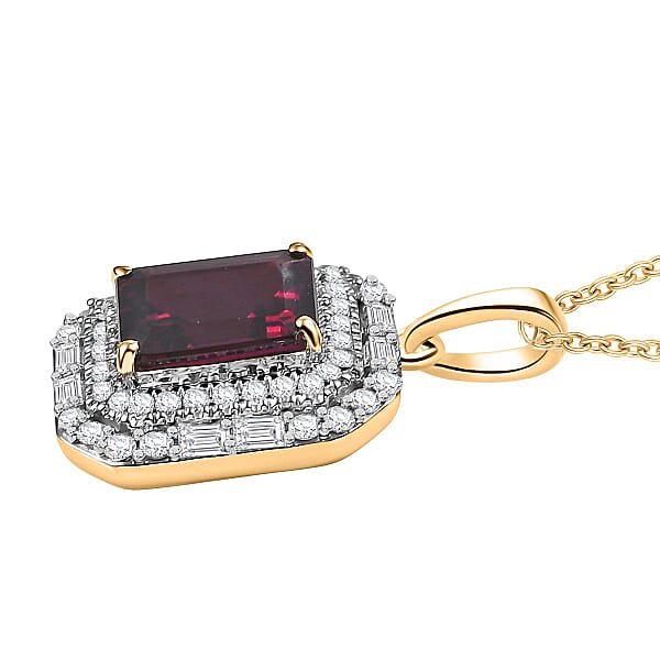 Luxoro AAA Radiant Ember Garnet And G-H I2 Diamond 2.30 Ctw Art Deco Pendant Necklace In 10K Yellow Gold 20 Inches