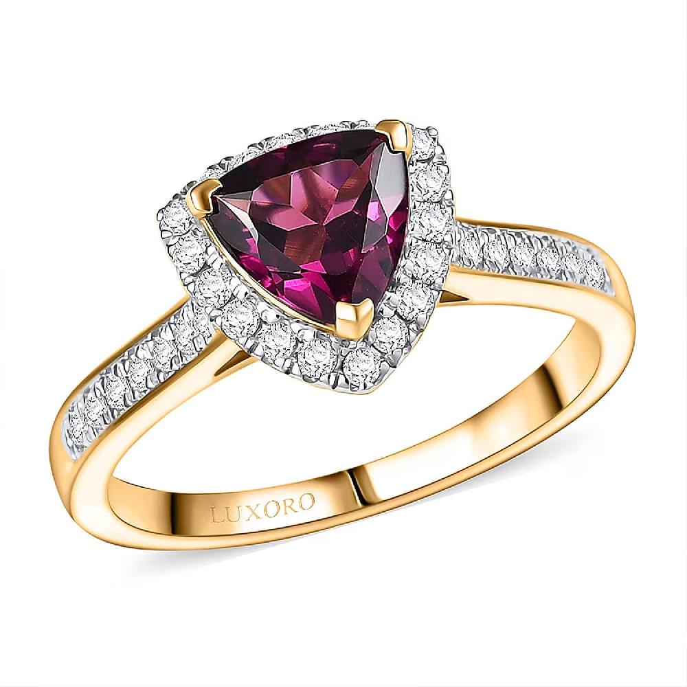 Luxoro AAA Radiant Ember Garnet and G-H I2 Diamond 1.65 ctw Ring in 10K Yellow Gold