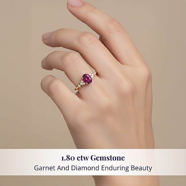 Luxoro AAA Radiant Ember Garnet And I2 Diamond 1.80 Ctw Ring In 14K Yellow Gold