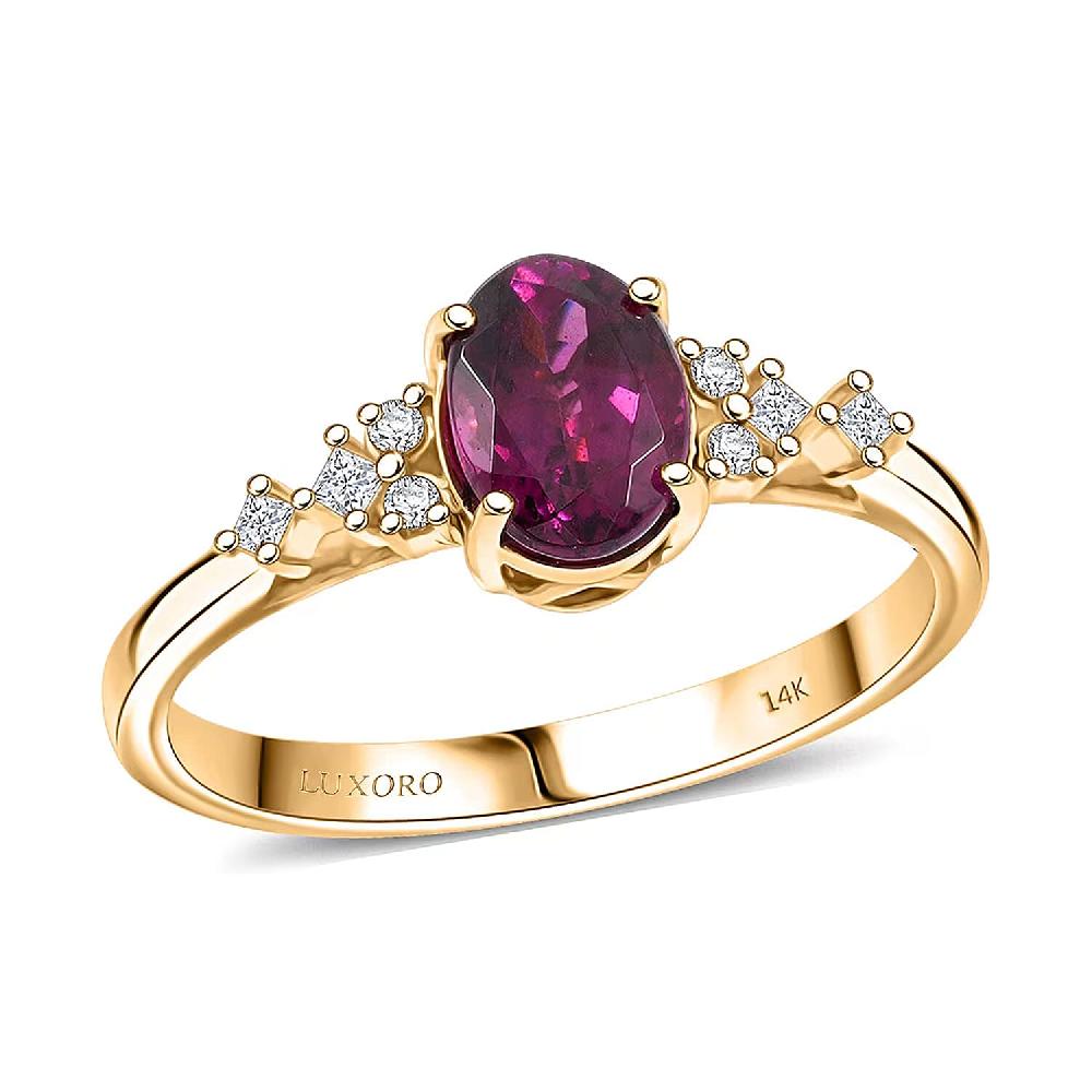 Luxoro AAA Radiant Ember Garnet and I2 Diamond 1.80 ctw Ring in 14K Yellow Gold