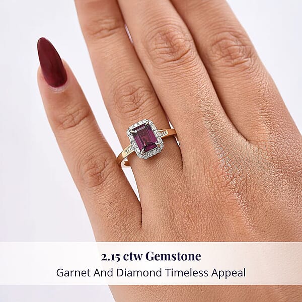 Luxoro AAA Radiant Ember Garnet And I2 Diamond 2.15 Ctw Ring In 10K Yellow Gold