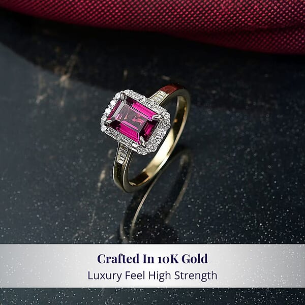 Luxoro AAA Radiant Ember Garnet And I2 Diamond 2.15 Ctw Ring In 10K Yellow Gold