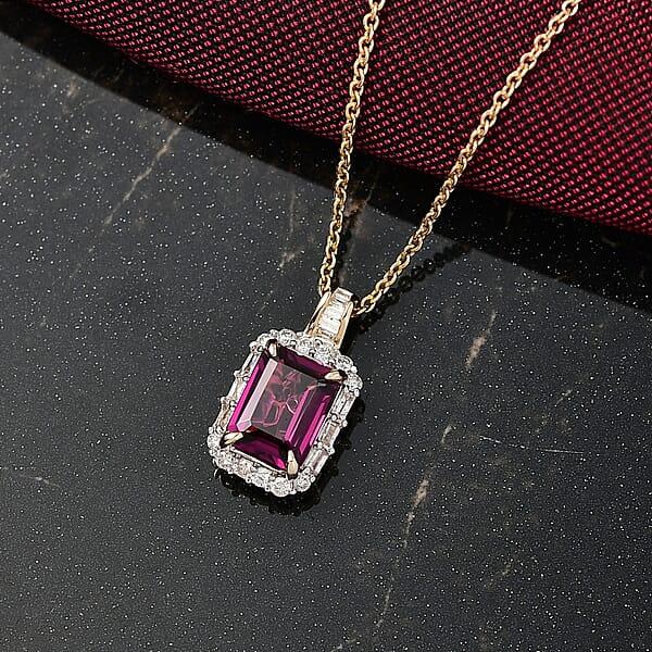 Luxoro AAA Radiant Ember Garnet And I2 Diamond 2.11 Ctw Pendant Necklace In 10K Yellow Gold 20 Inches