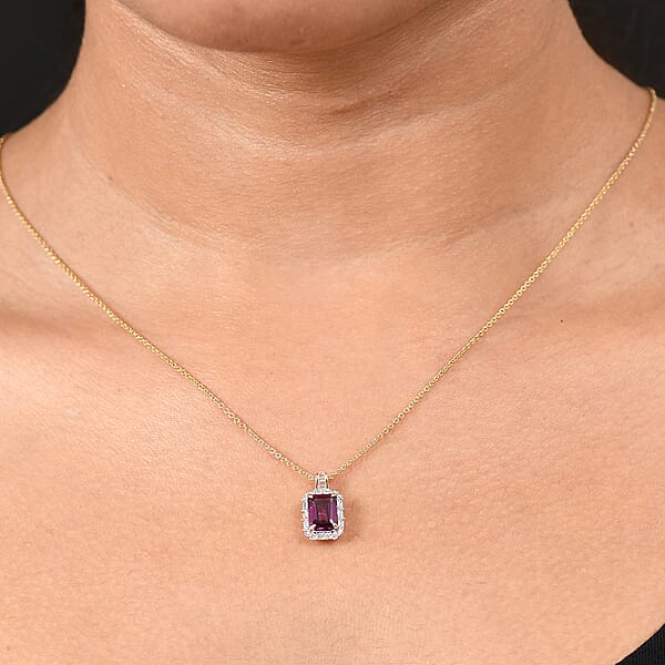 Luxoro AAA Radiant Ember Garnet And I2 Diamond 2.11 Ctw Pendant Necklace In 10K Yellow Gold 20 Inches