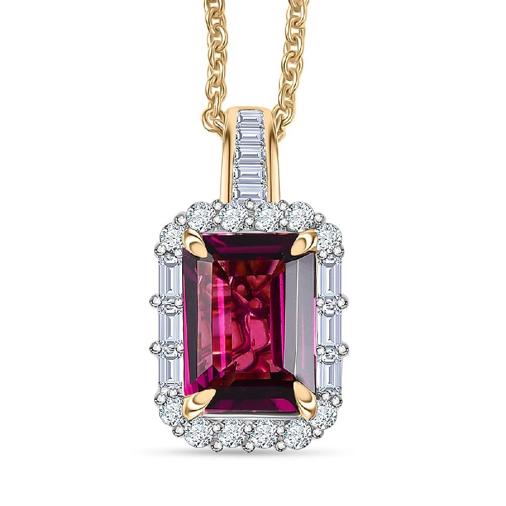 Luxoro AAA Radiant Ember Garnet and I2 Diamond 2.11 ctw Pendant Necklace in 10K Yellow Gold 20 Inches