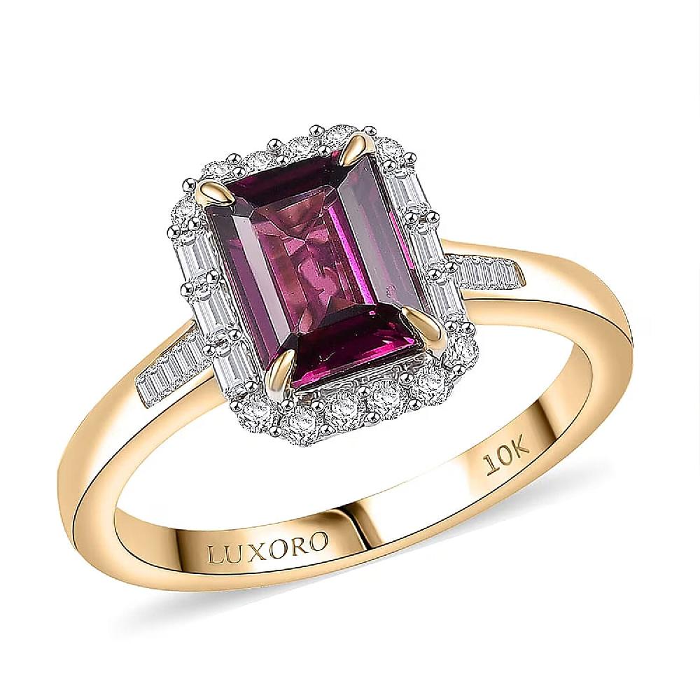 Luxoro AAA Radiant Ember Garnet and I2 Diamond 2.15 ctw Ring in 10K Yellow Gold