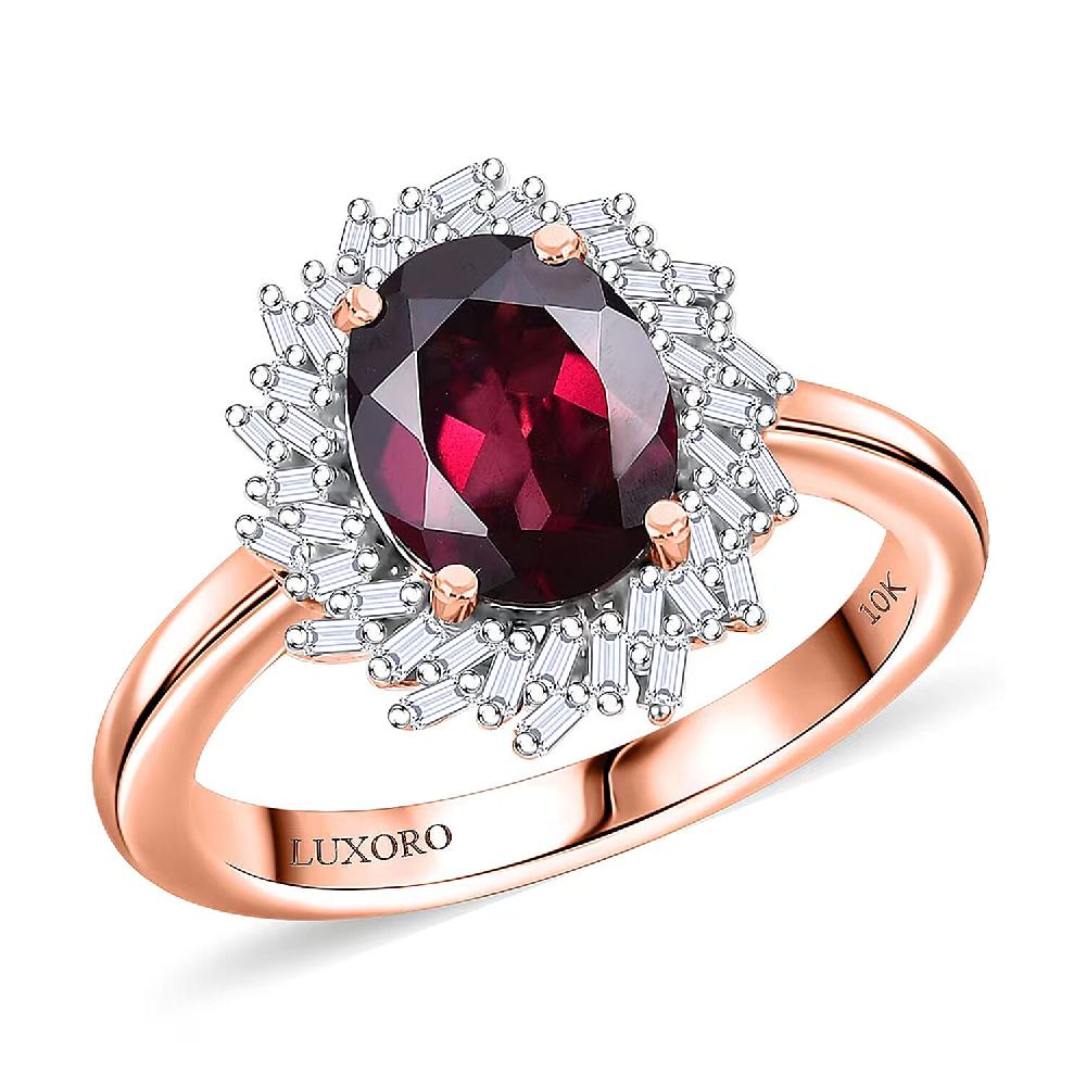 Luxoro AAA Radiant Ember Garnet and I2 Diamond 2.45 ctw Fire and Grace Ring in 10K Rose Gold