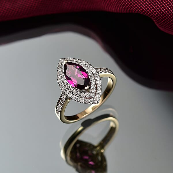 Luxoro AAA Radiant Ember Garnet And I2 Diamond 2.54 Ctw Ring In 10K Yellow Gold