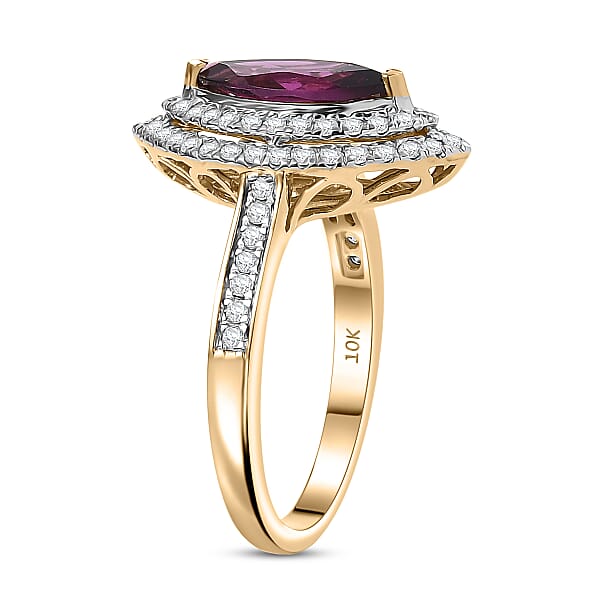 Luxoro AAA Radiant Ember Garnet And I2 Diamond 2.54 Ctw Ring In 10K Yellow Gold