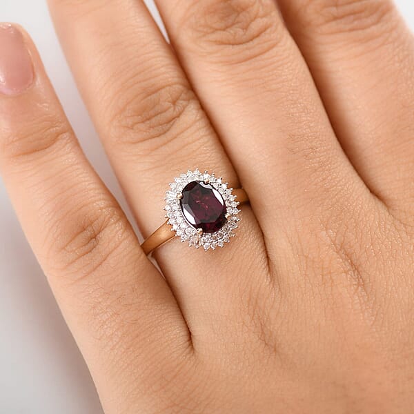 Luxoro AAA Radiant Ember Garnet And I2 Diamond 2.70 Ctw Crown Jewel Ring In 10K Yellow Gold