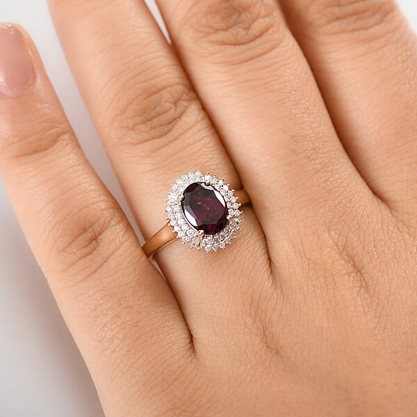 Luxoro AAA Radiant Ember Garnet And I2 Diamond 2.70 Ctw Crown Jewel Ring In 10K Yellow Gold