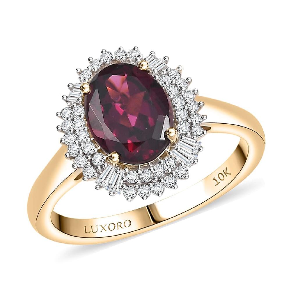 Luxoro AAA Radiant Ember Garnet and I2 Diamond 2.70 ctw Crown Jewel Ring in 10K Yellow Gold