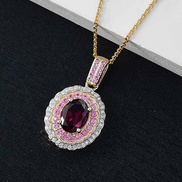 Luxoro AAA Radiant Ember Garnet Madagascar Pink Sapphire And I1 Diamond 1.85 Ctw Blush & Bloom Pendant Necklace In 10K Yellow Gold 20 Inches