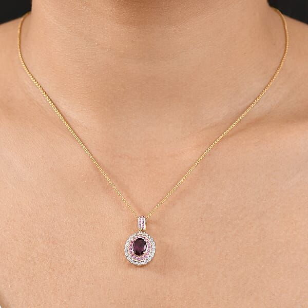 Luxoro AAA Radiant Ember Garnet Madagascar Pink Sapphire And I1 Diamond 1.85 Ctw Blush & Bloom Pendant Necklace In 10K Yellow Gold 20 Inches