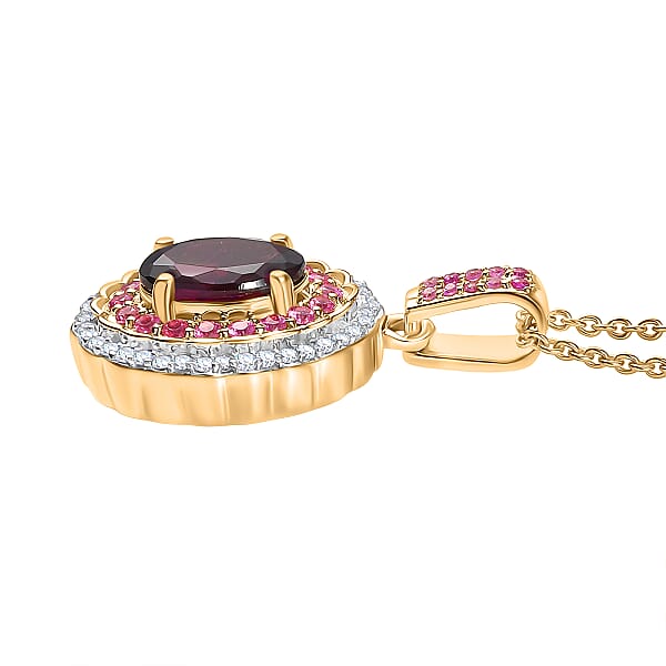 Luxoro AAA Radiant Ember Garnet Madagascar Pink Sapphire And I1 Diamond 1.85 Ctw Blush & Bloom Pendant Necklace In 10K Yellow Gold 20 Inches