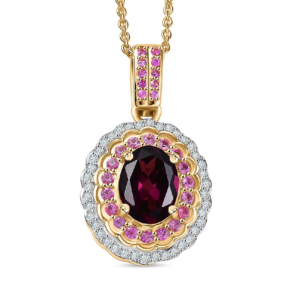 Luxoro AAA Radiant Ember Garnet Madagascar Pink Sapphire and I1 Diamond 1.85 ctw Blush & Bloom Pendant Necklace in 10K Yellow Gold 20 Inches