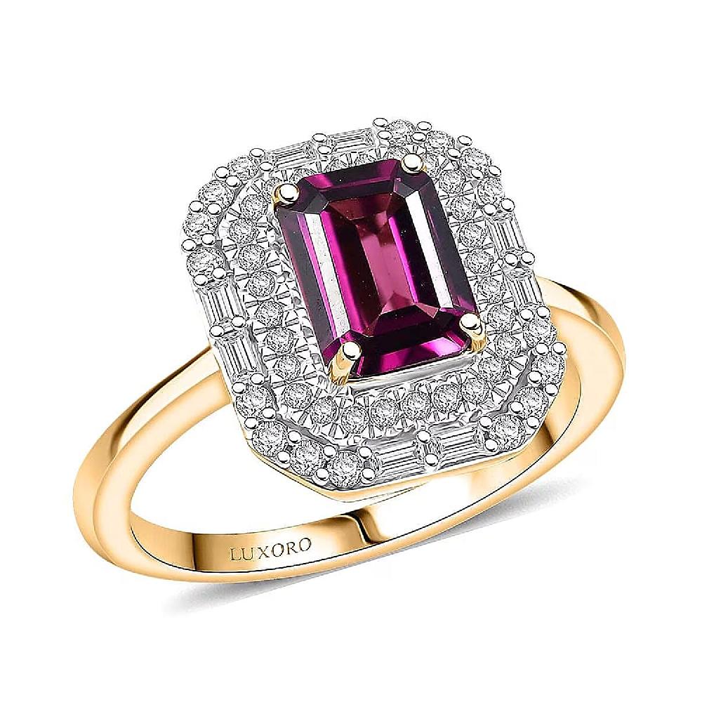 Luxoro AAA Radiant Ember Garnet Madagascar Pink Sapphire and I1 Diamond 1.90 ctw Blush & Bloom Ring in 10K Yellow Gold