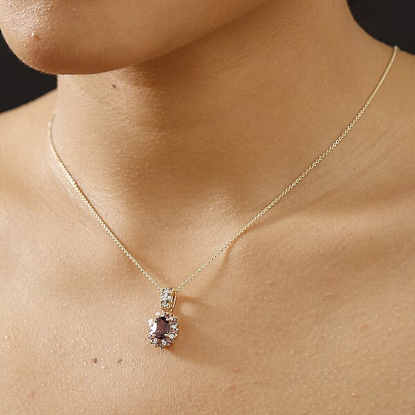 Luxoro AAA Radiant Ember Garnet Padparadscha Sapphire Natural Champagne And White Diamond I2 1.90 Ctw Royal Bloom Pendant Necklace In 10K Yellow Gold 20 Inches