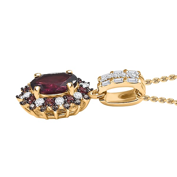 Luxoro AAA Radiant Ember Garnet Padparadscha Sapphire Natural Champagne And White Diamond I2 1.90 Ctw Royal Bloom Pendant Necklace In 10K Yellow Gold 20 Inches