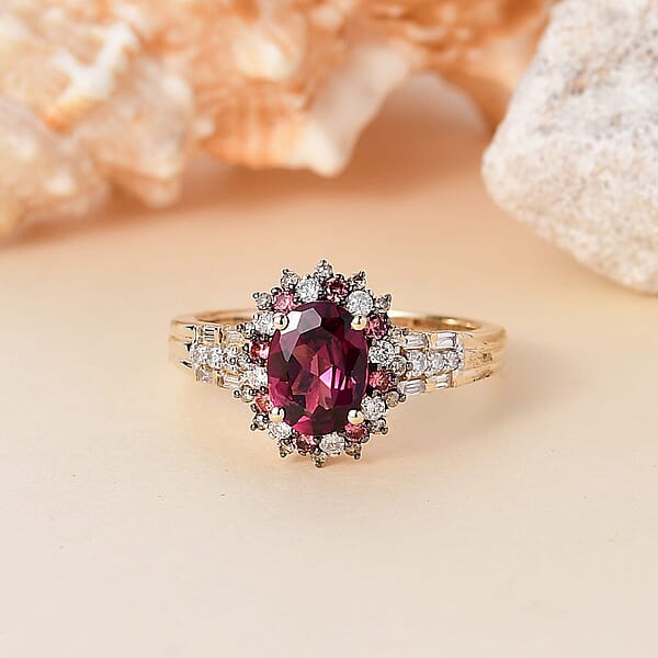 Luxoro AAA Radiant Ember Garnet Padparadscha Sapphire Natural Champagne And White Diamond I2 2.10 Ctw Royal Bloom Ring In 10K Yellow Gold (Size 10.0)