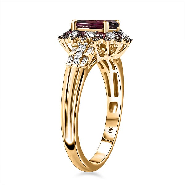 Luxoro AAA Radiant Ember Garnet Padparadscha Sapphire Natural Champagne And White Diamond I2 2.10 Ctw Royal Bloom Ring In 10K Yellow Gold (Size 10.0)