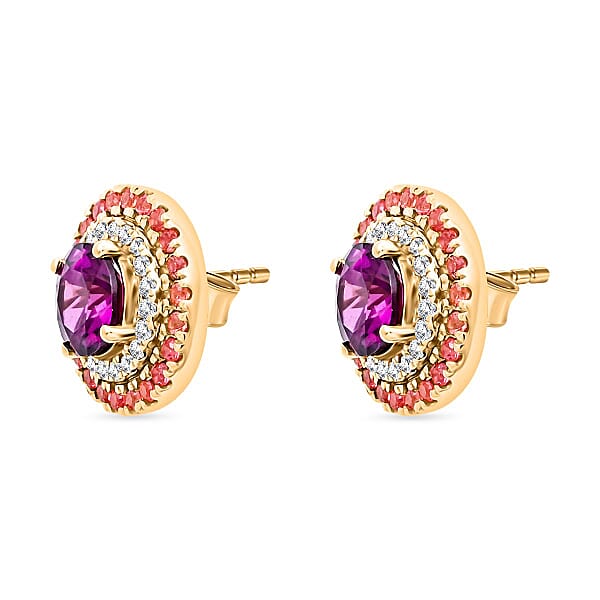 Luxoro AAA Radiant Ember Garnet Padparadscha Sapphire And G-H I2 Diamond 3.60 Ctw Earrings In 10K Yellow Gold