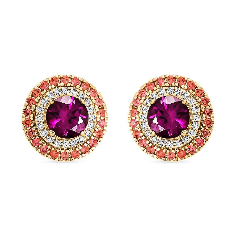 Luxoro AAA Radiant Ember Garnet Padparadscha Sapphire and G-H I2 Diamond 3.60 ctw Earrings in 10K Yellow Gold