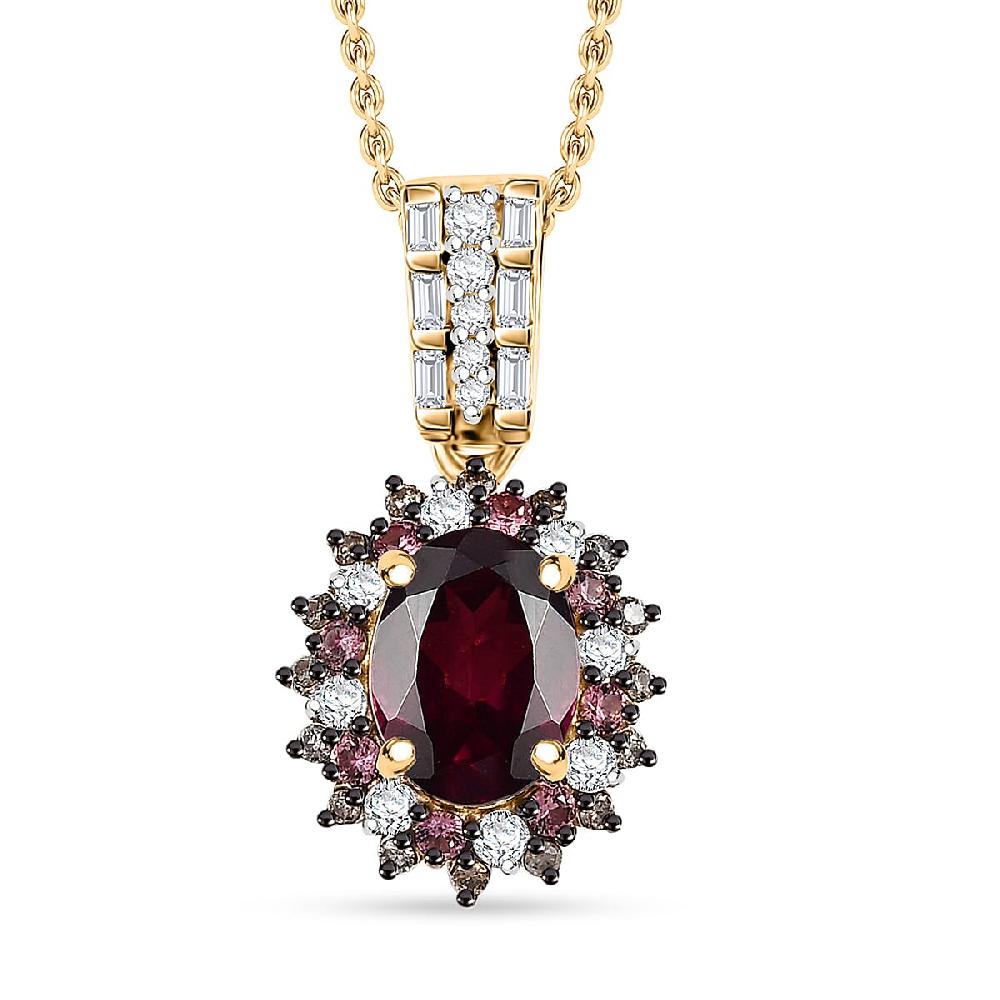 Luxoro AAA Radiant Ember Garnet Padparadscha Sapphire Natural Champagne And White Diamond I2 1.90 Ctw Royal Bloom Pendant Necklace In 10K Yellow Gold 20 Inches