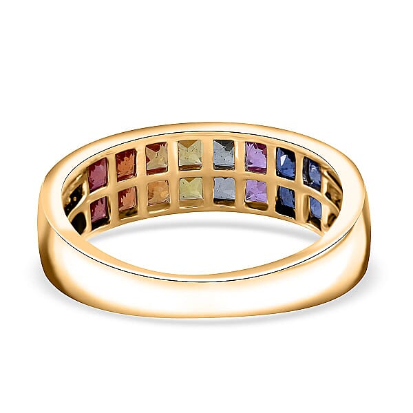 Luxoro AAA Rainbow Sapphire Band Ring In 10K Yellow Gold 2.40 Ctw