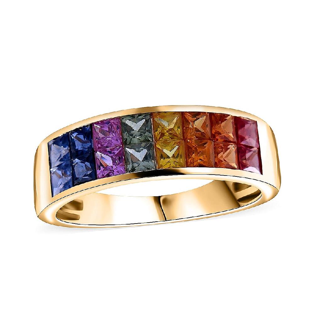 Luxoro AAA Rainbow Sapphire Band Ring in 10K Yellow Gold 2.40 ctw