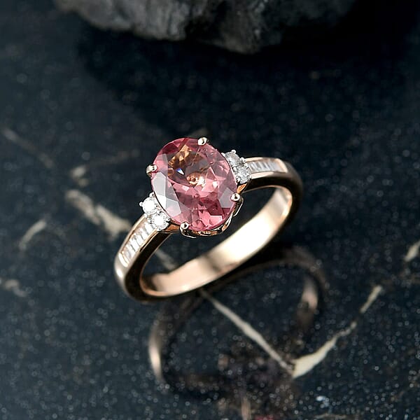 Luxoro AAA Red Apatite And G-H I2 Diamond 2.90 Ctw Firelight Crown Ring In 10K Rose Gold