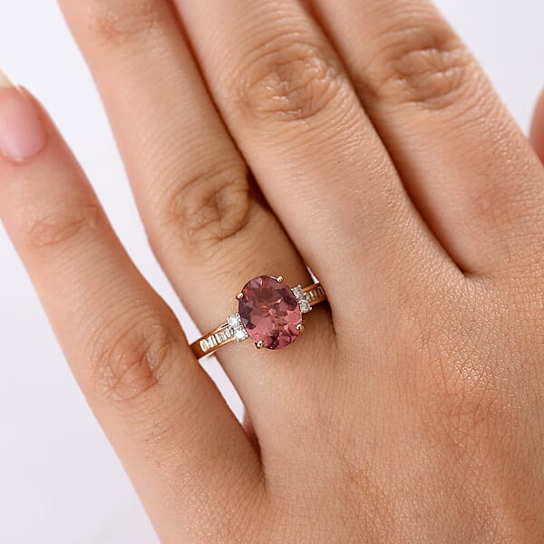 Luxoro AAA Red Apatite And G-H I2 Diamond 2.90 Ctw Firelight Crown Ring In 10K Rose Gold